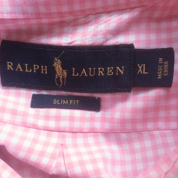 Ralph Lauren Pink & White Gingham Mens Slim Fit Pony Button Down Shirt Size XL - Picture 3 of 6